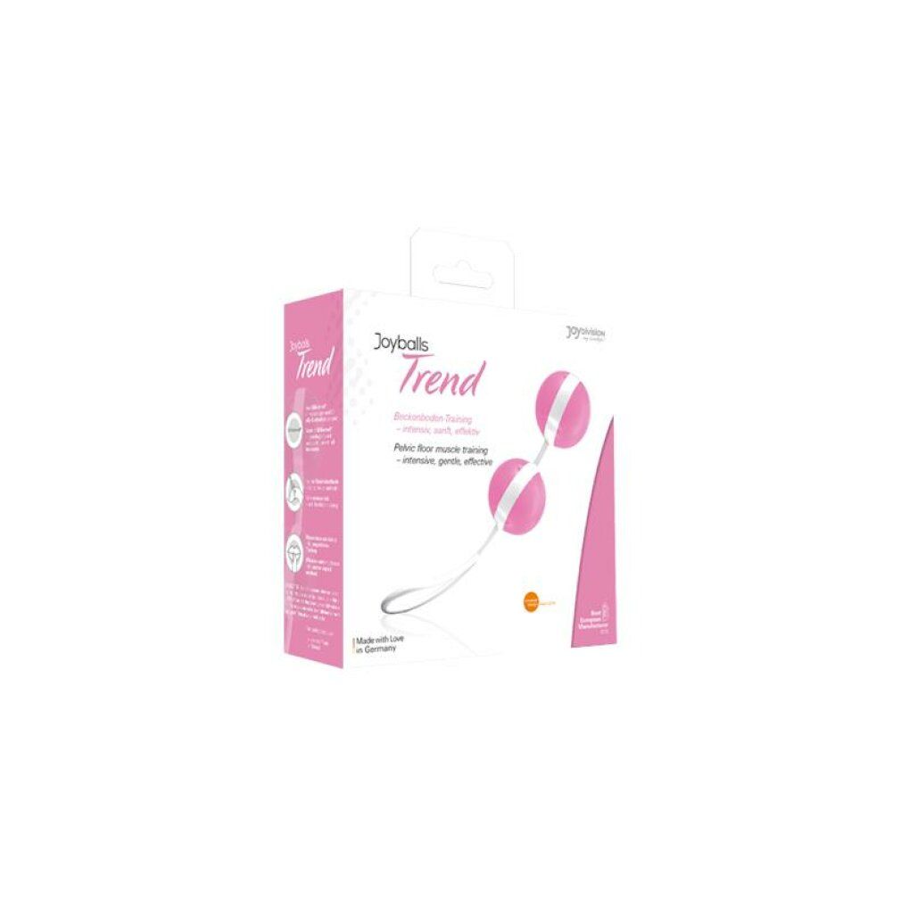 Confezione Joyballs Trend. Scatola rosa con immagine del prodotto. Testo: Allenamento del pavimento pelvico, Made in Germany.