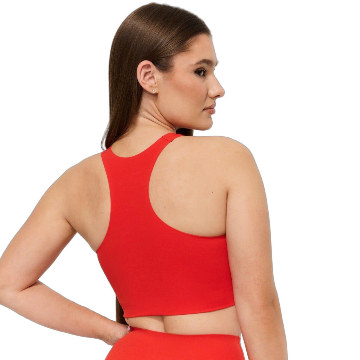 GymBeam Top sportivo donna cropped slim con scollo rotondo BEAT Tangerine