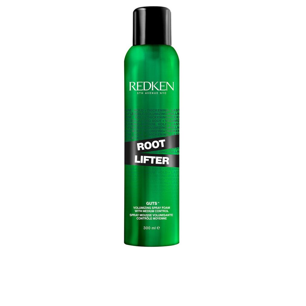 Flacone spray verde con tappo nero. Scritta: REDKEN, ROOT LIFTER. Testo: Volumizing Spray Foam, 300 ml.