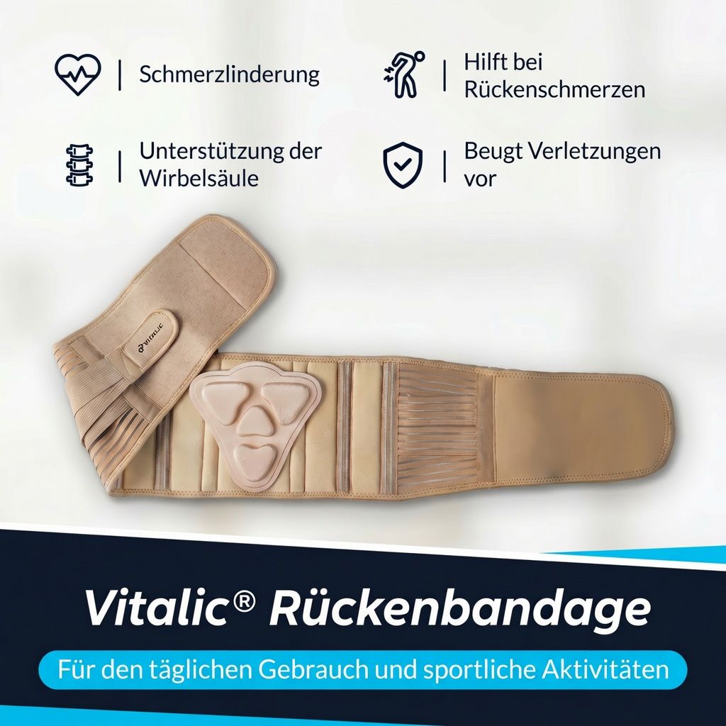 Corsetto lombare Vitalic con pelotta per il supporto della colonna vertebrale e il sollievo dal dolore.