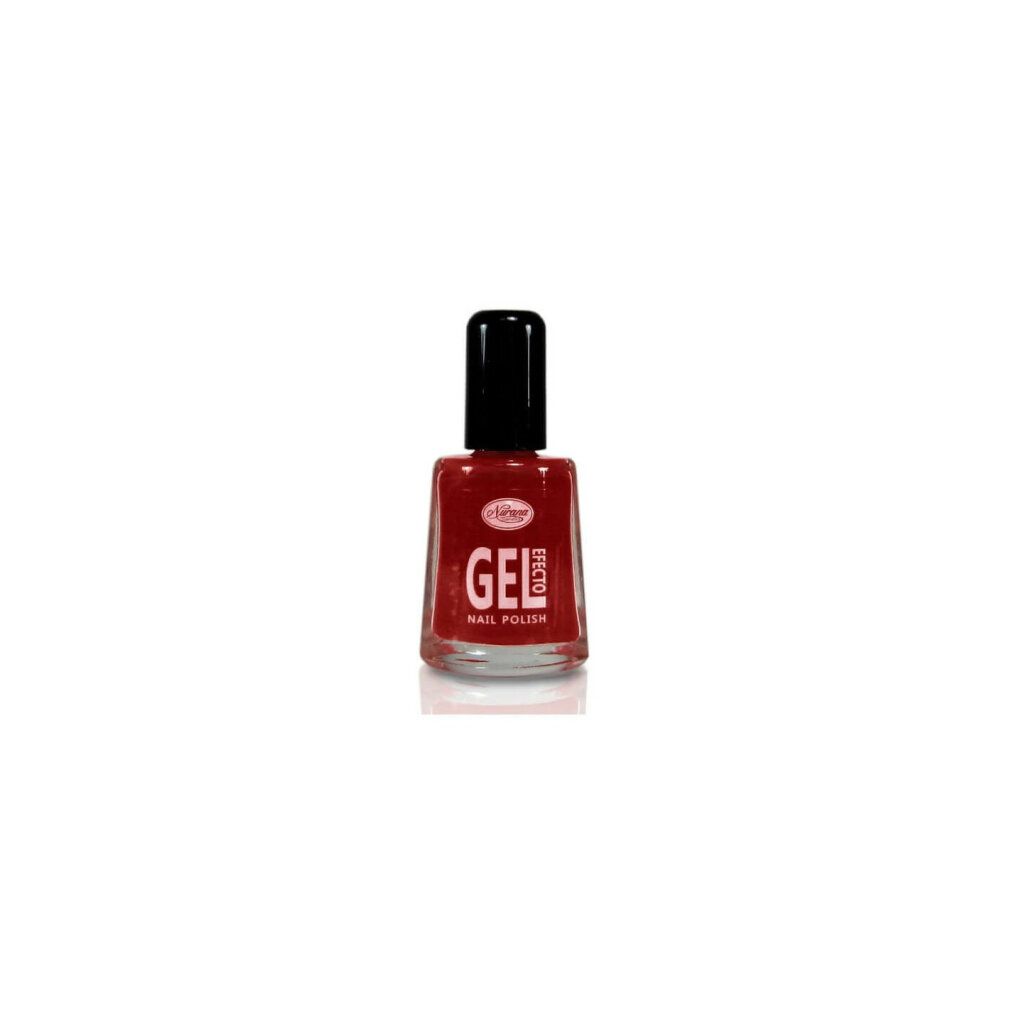 Flacone di smalto per unghie con tappo nero. Scritta: GEL, EFFETTO, NAIL POLISH. Logo: Nurana.