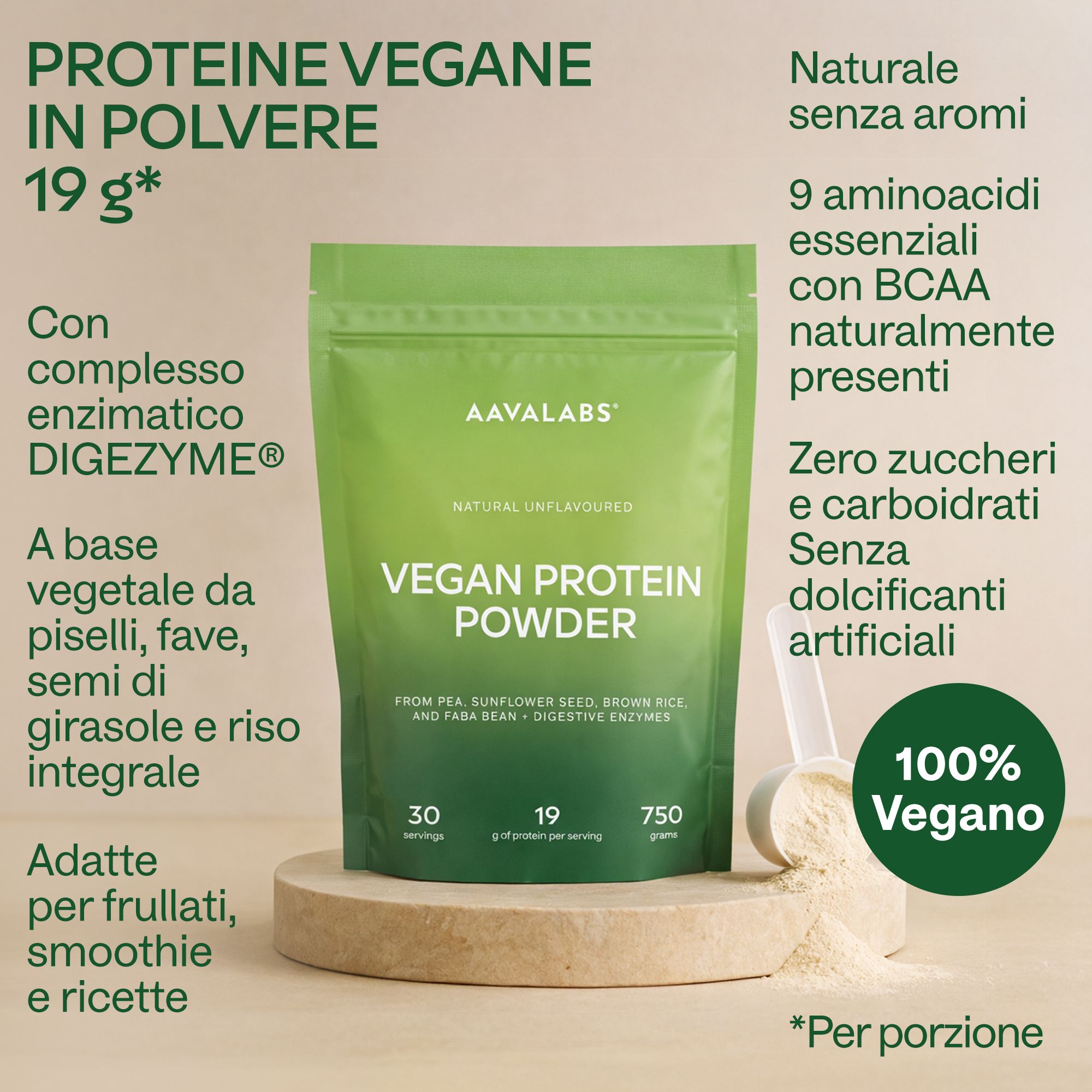 Aavalabs Proteine vegane in polvere | 4 proteine + 5 enzimi | 0 carboidrati e zuccheri