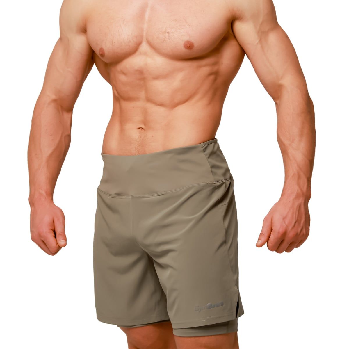 GymBeam Pantaloncini uomo Pulse Running 2in1 slim Vetiver con tasche