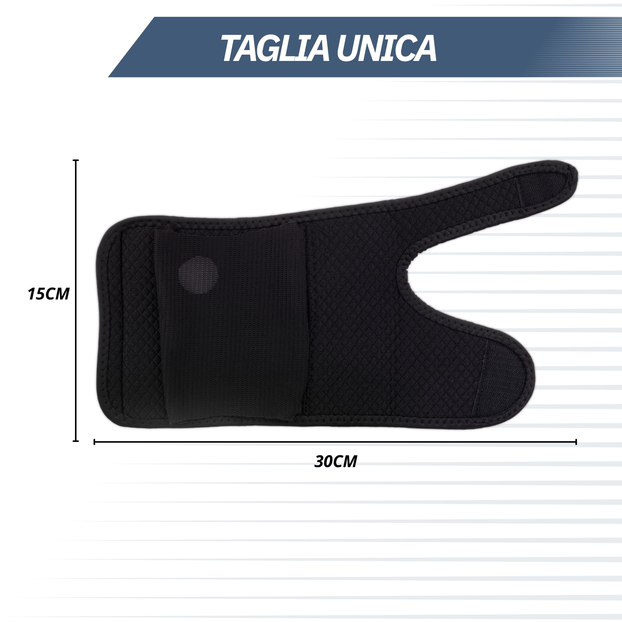 Fascia nera per polso con velcro. Supporta il recupero.