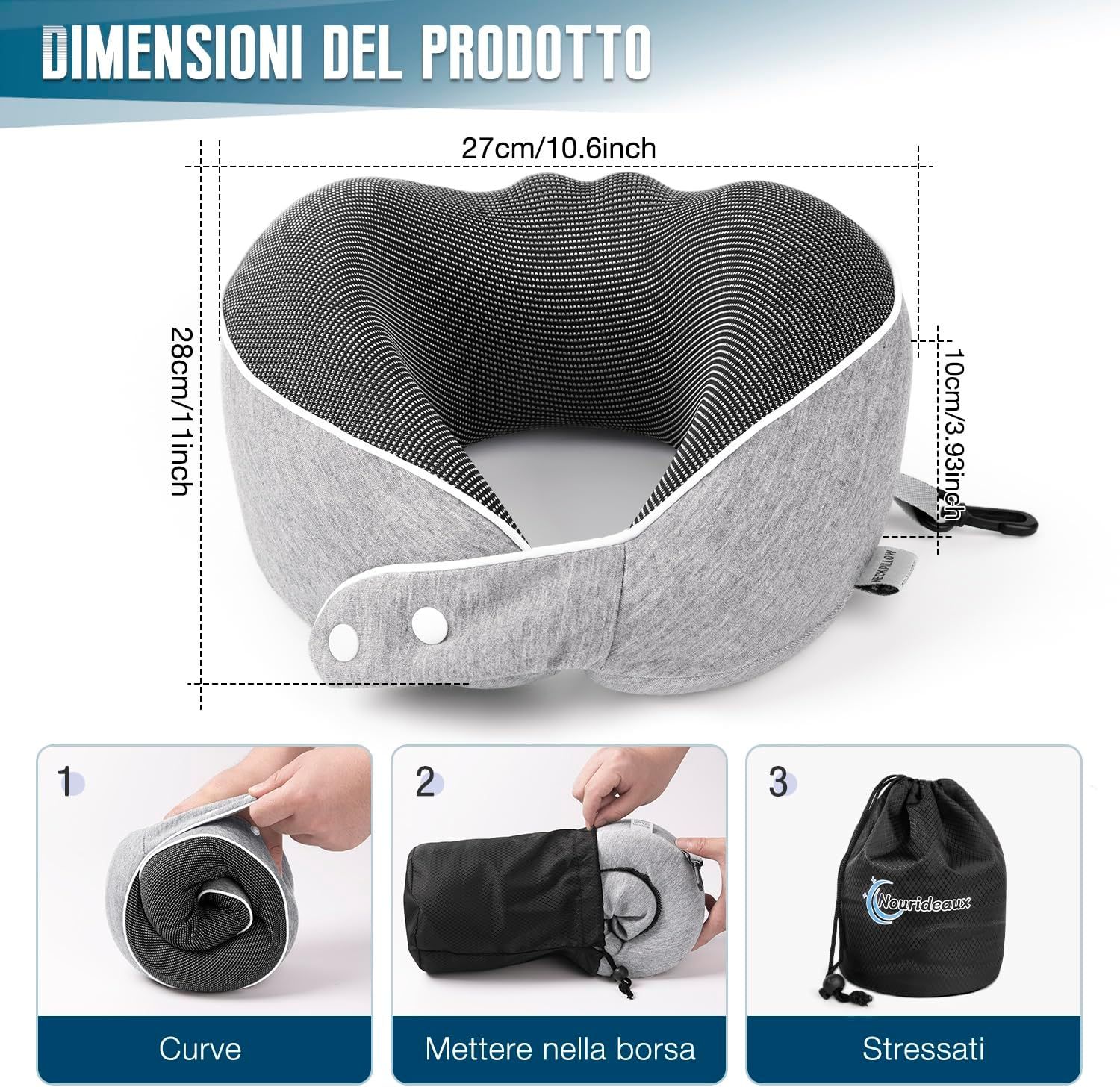 Cuscino cervicale Nourideaux grigio – viaggio in aereo