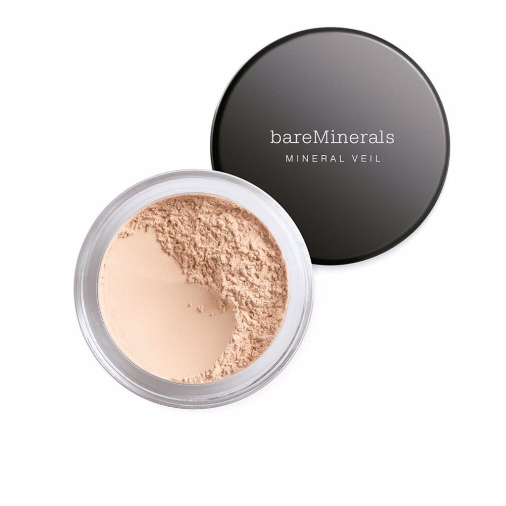Barattolo di polvere libera, coperchio nero. Scritta: bareMinerals MINERAL VEIL. Polvere beige chiaro.