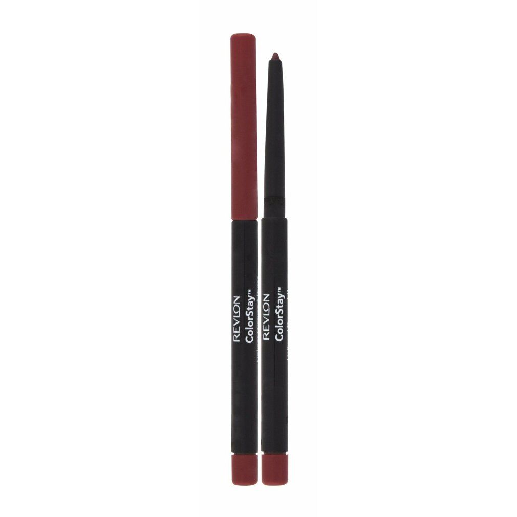 Due matite labbra Revlon Colorstay rosse, una con cappuccio.