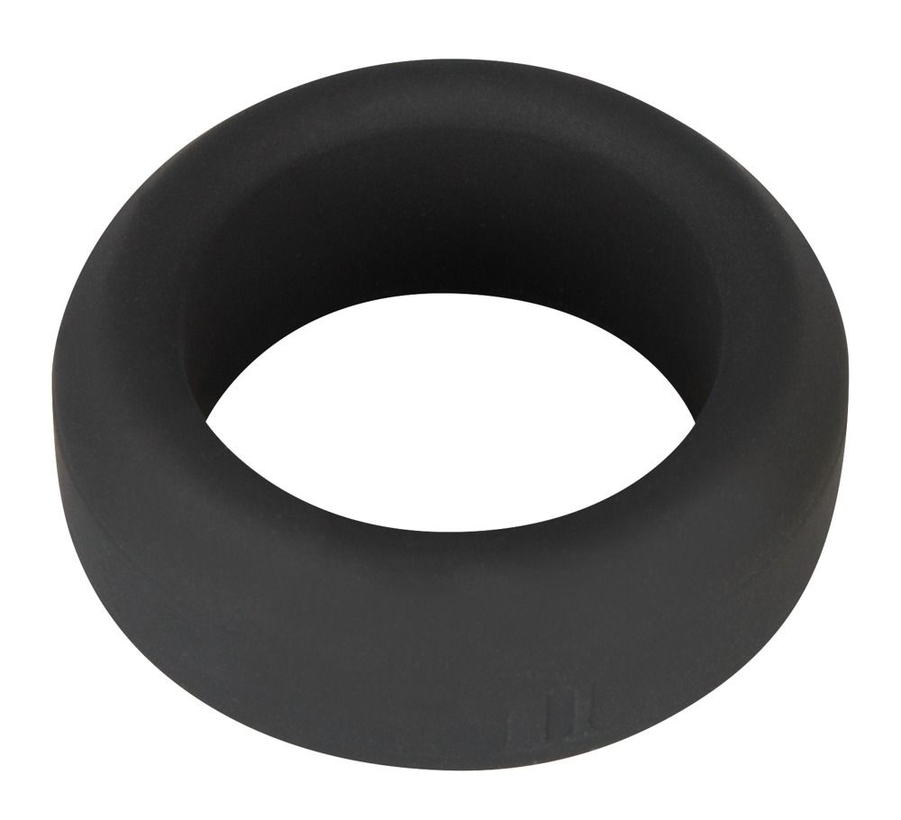 Anello fallico nero in silicone. Forma ad anello, superficie liscia.