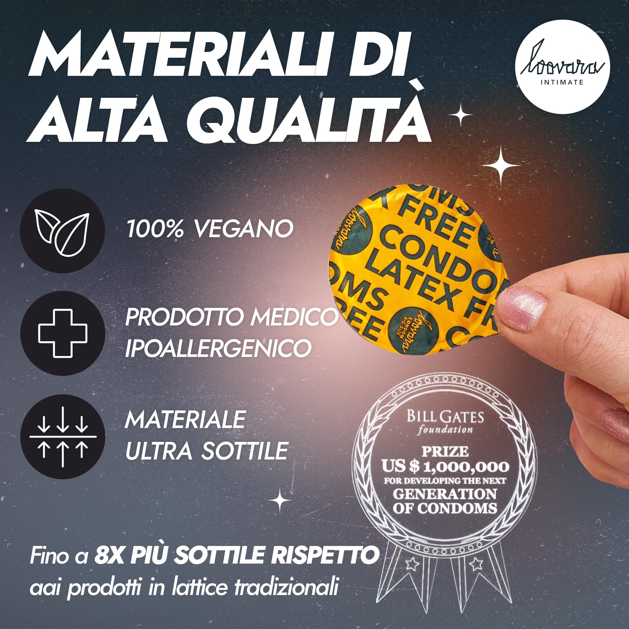 Preservativi Loovara: Materiali di alta qualità, 100% vegano, medico, ipoallergenico, ultra sottile.