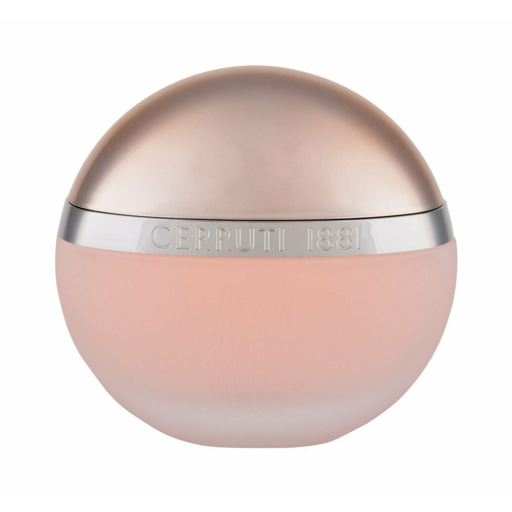 Flacone rotondo, contenuto rosa, anello argento "CERRUTI 1881".