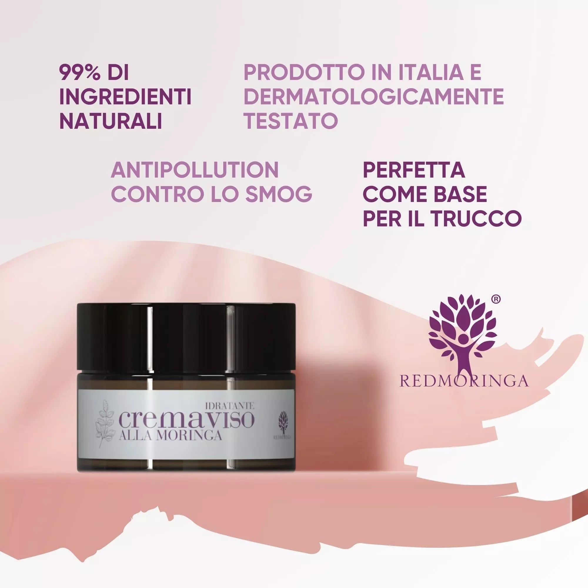 RedMoringa Crema Viso Anti Age Idratante con Acido Ialuronico e Moringa – Anti Inquinamento