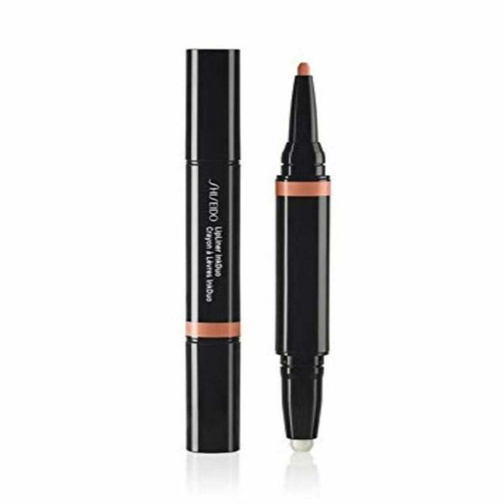SHISEIDO Lip Liner Ink Duo 01. Matita nera con punta beige. Nome del prodotto e testo sulla matita.