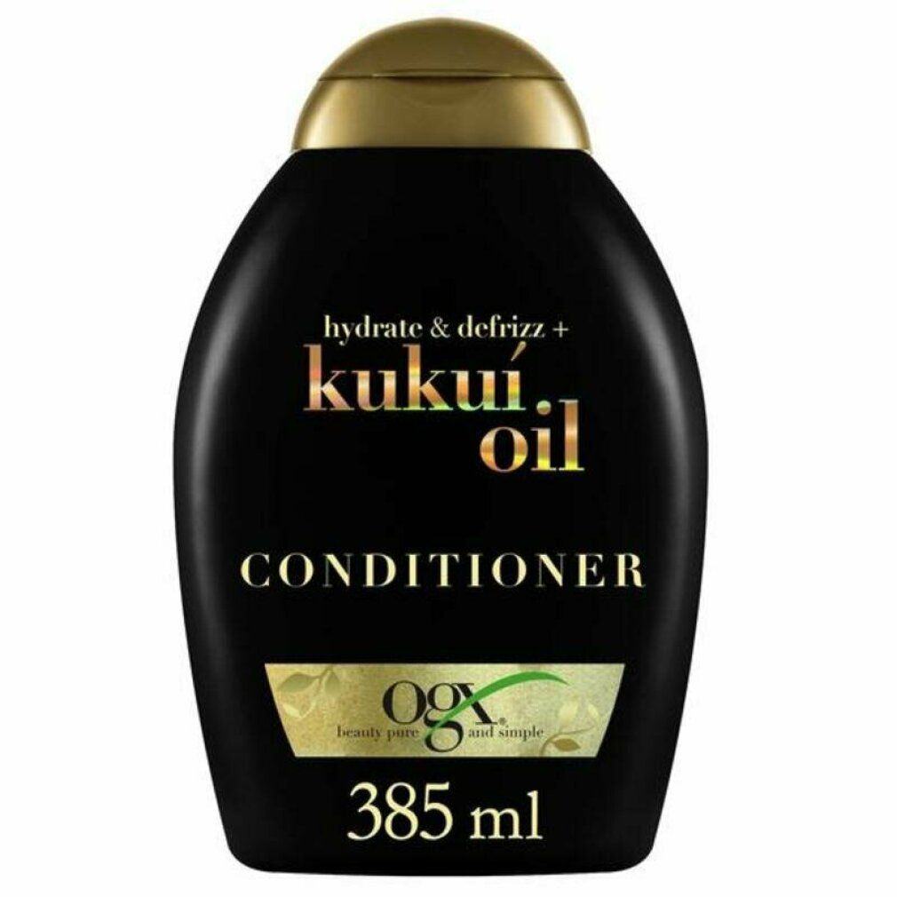 Flacone nero con tappo dorato. Scritta: Kukui Oil Conditioner. Contenuto: 385ml. Con logo.