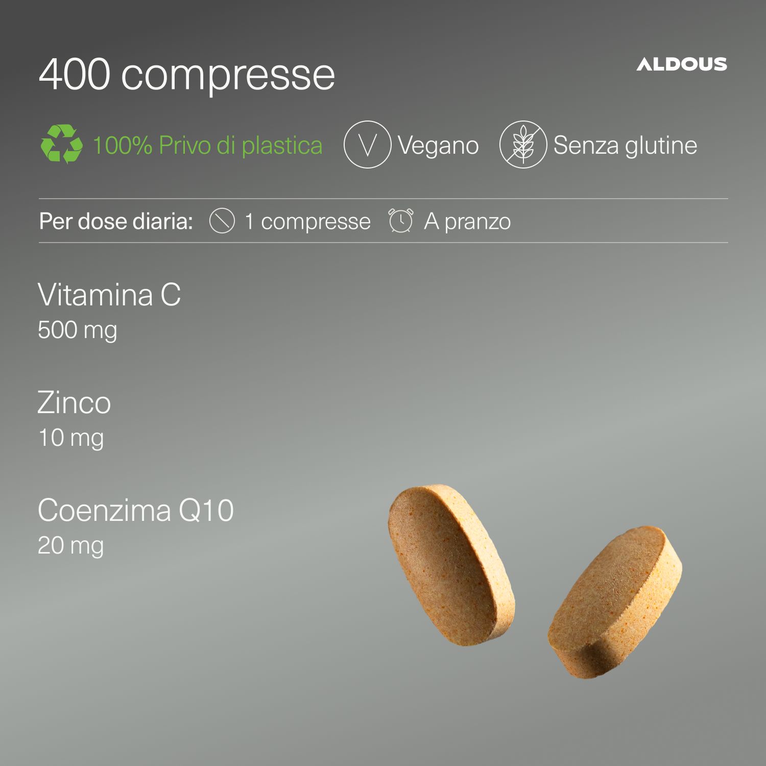 Aldous - Vitamina C con Zinco, Q10 - Difese Immunitarie, Stanchezza