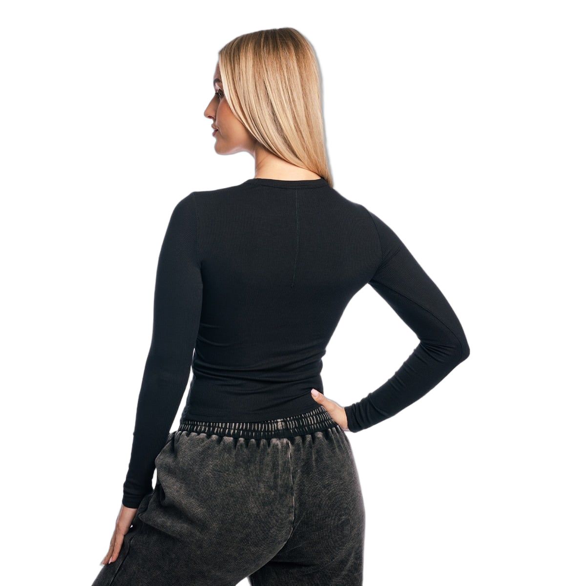 GymBeam T-shirt donna Aura slim a maniche lunghe Black
