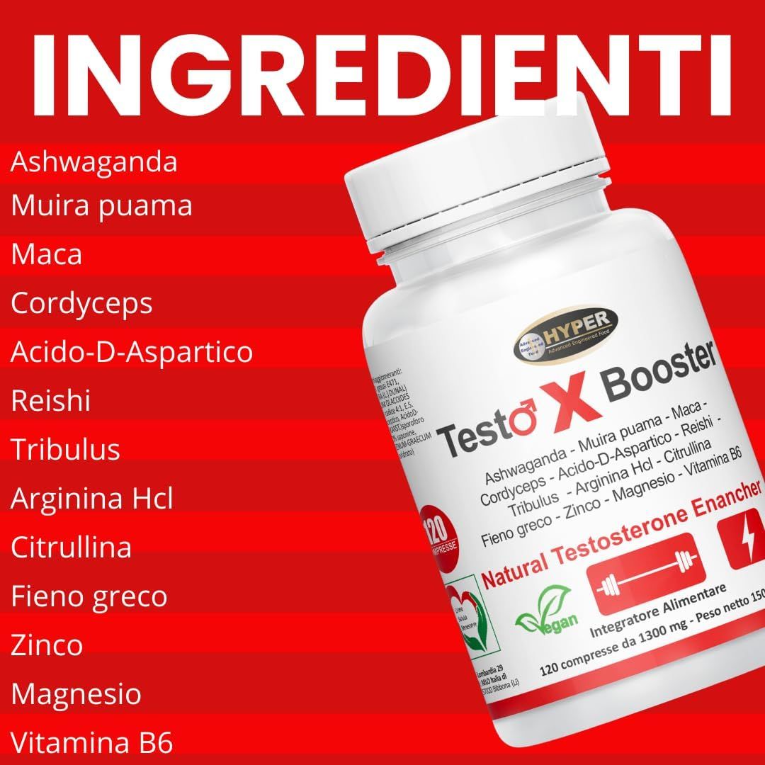 HYPER Testo X Booster Testo Booster Stimolante Testosterone Uomo Ashwaganda    Maca Tribulus