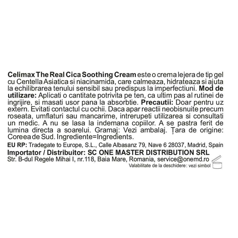 Celimax The Real Cica Soothing Cream: crema leggera in gel con Centella Asiatica e niacinamide per lenire e idratare.