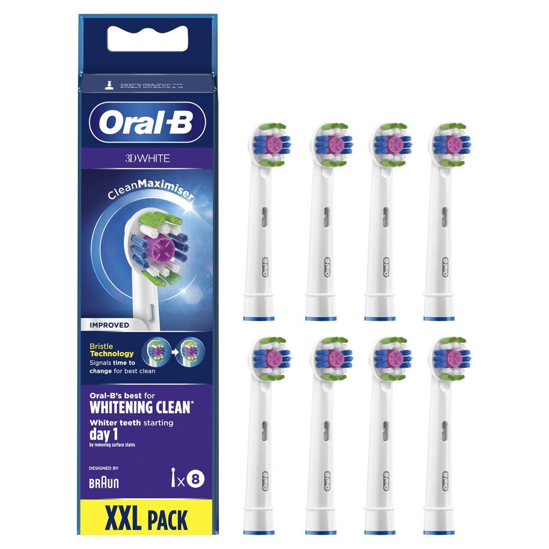 8 testine per spazzolino Oral-B CleanMaximiser 3D White in confezione. Confezione XXL.