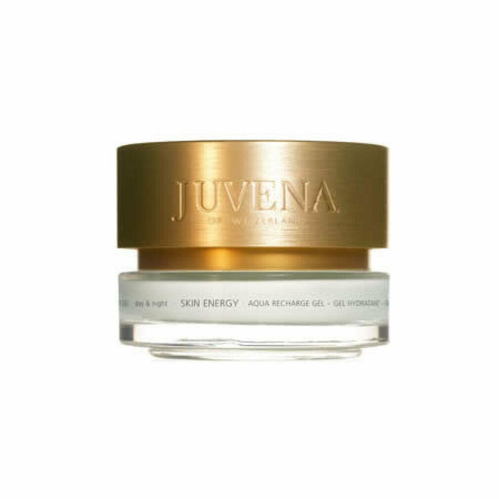 Vasetto di crema con coperchio dorato. Scritta: Juvena of Switzerland. Nome prodotto: Aqua Recharge Gel.