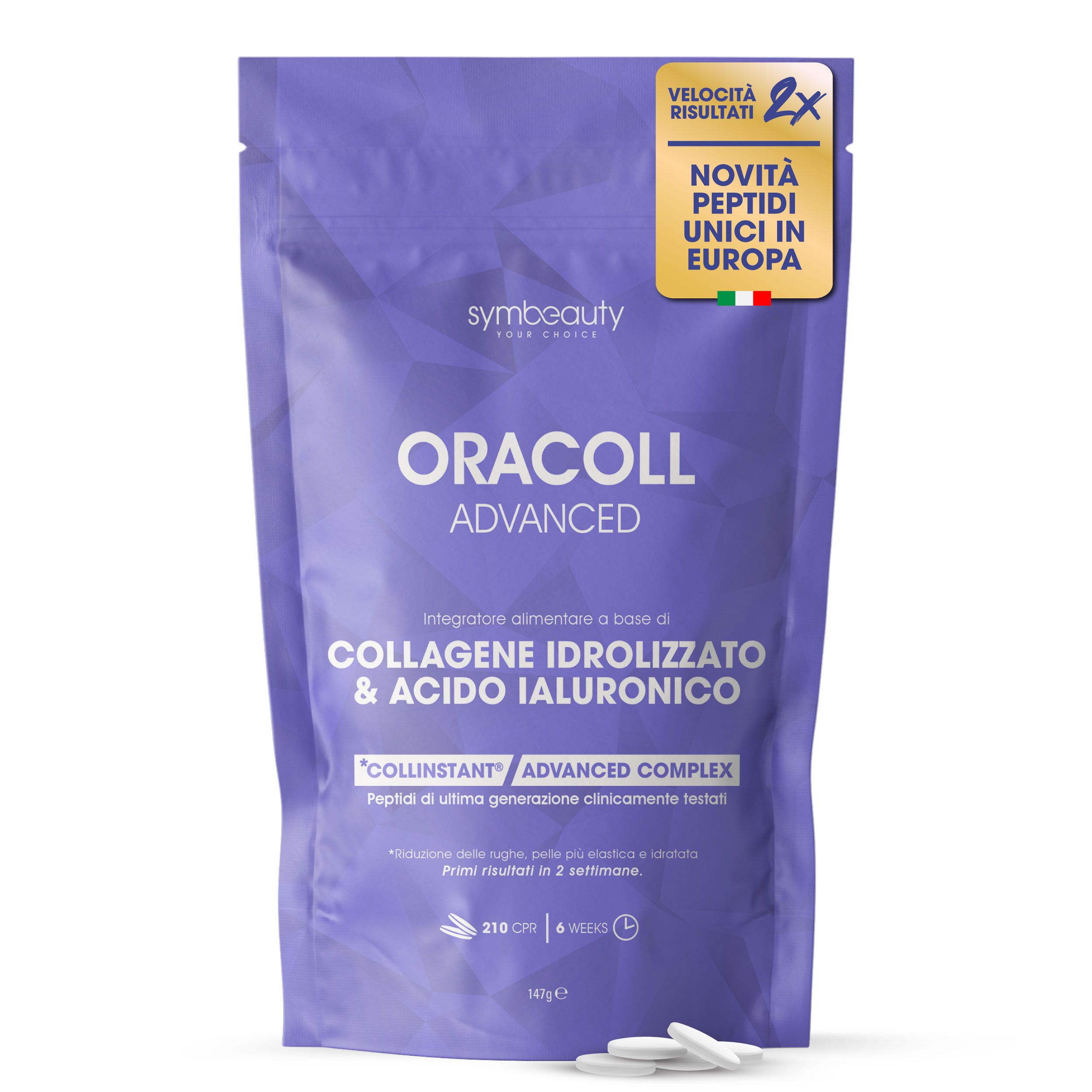 SYMBEAUTY® Collagene e Acido Ialuronico 2500mg, 210 CPR Collagene Idrolizzato Clinicamente Testato