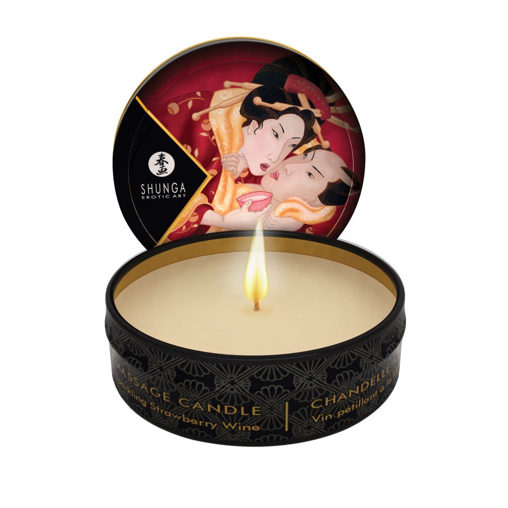 Candela da massaggio Shunga Romance/Sparkl. Fragola Vino, 6 pezzi. Accesa.