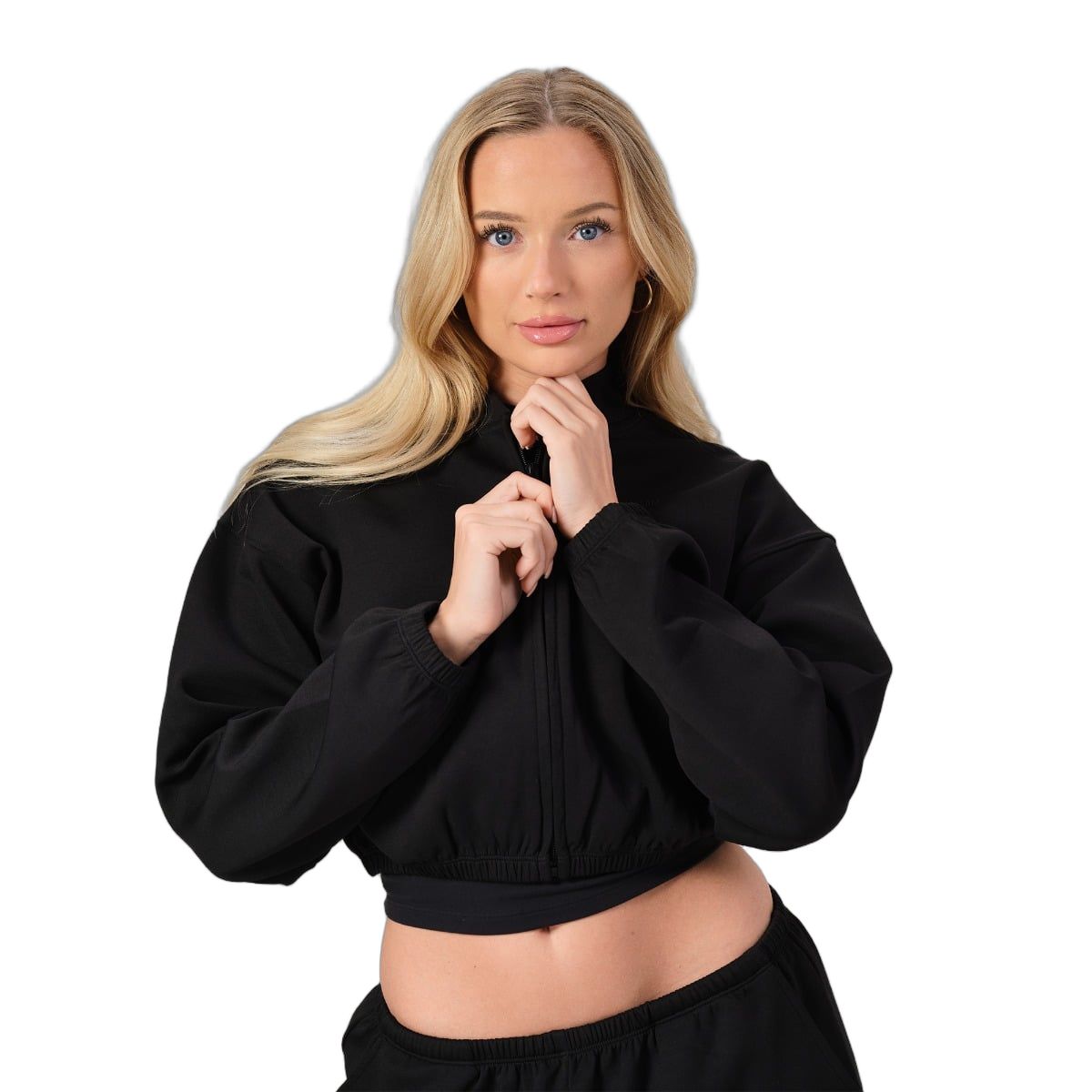 GymBeam Felpa donna NEO cropped con zip senza cappuccio Black