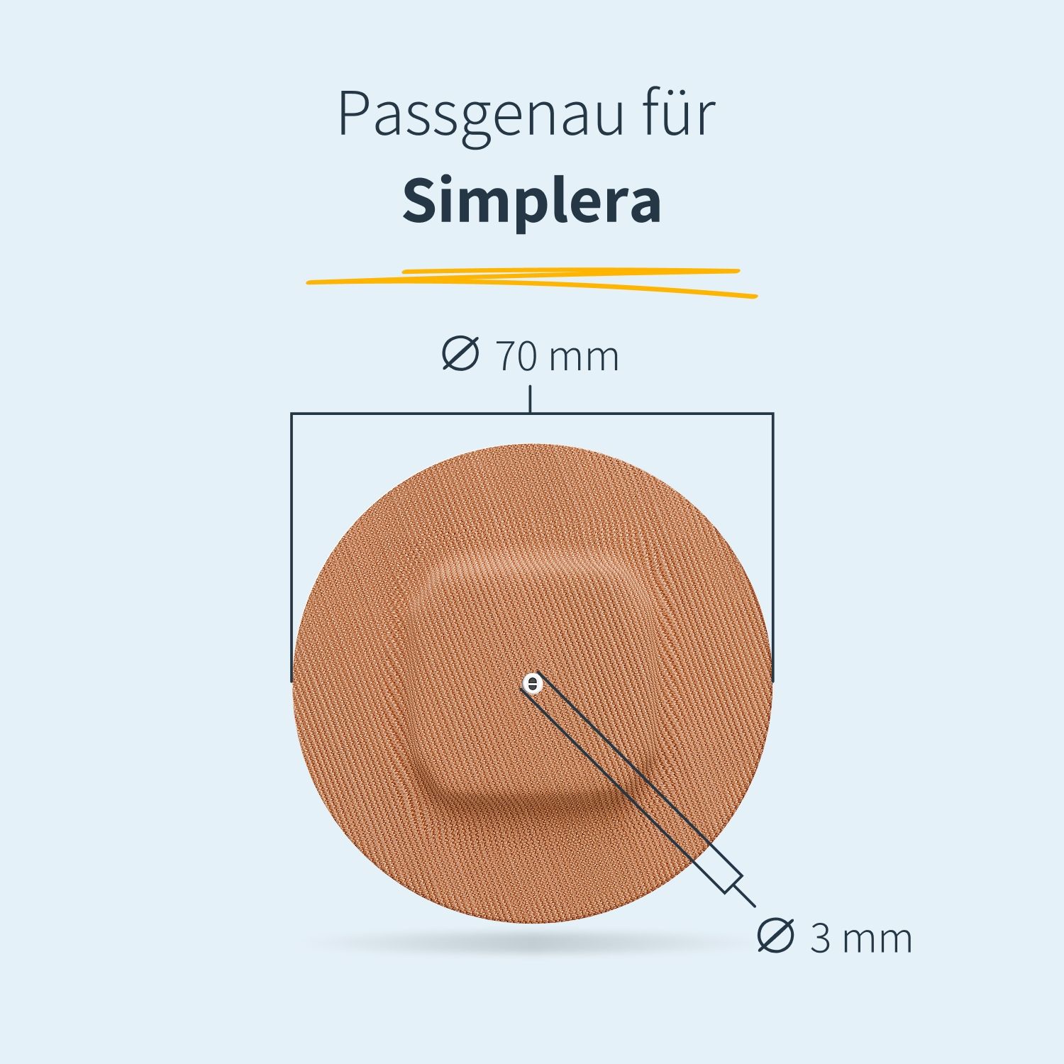 Cerotto marrone con parte centrale quadrata. Diametro 70 mm, foro 3 mm.