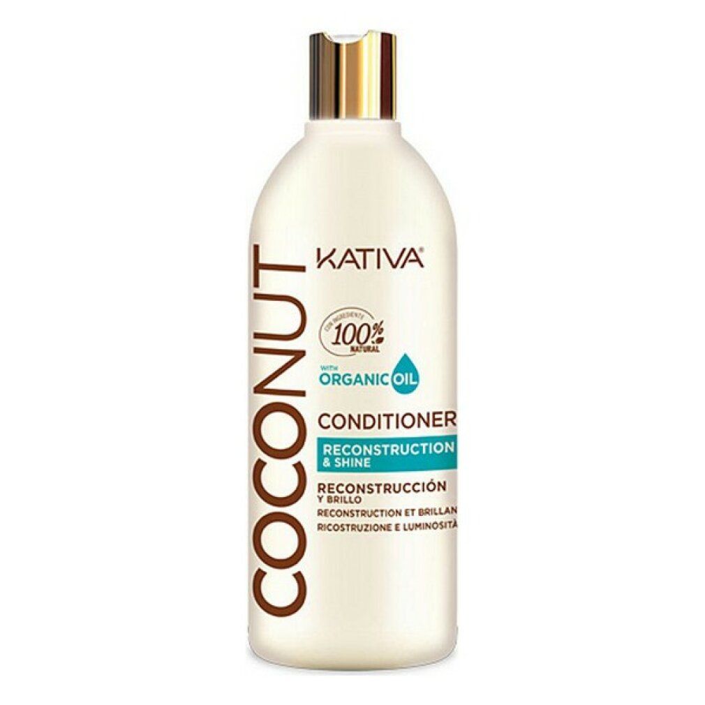 Flacone Kativa Coconut Conditioner con 100% olio di cocco biologico naturale.