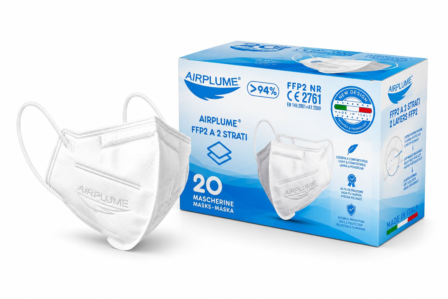BRAND ITALIA - AIRPLUME FFP2 NR Mascherine colore Bianco