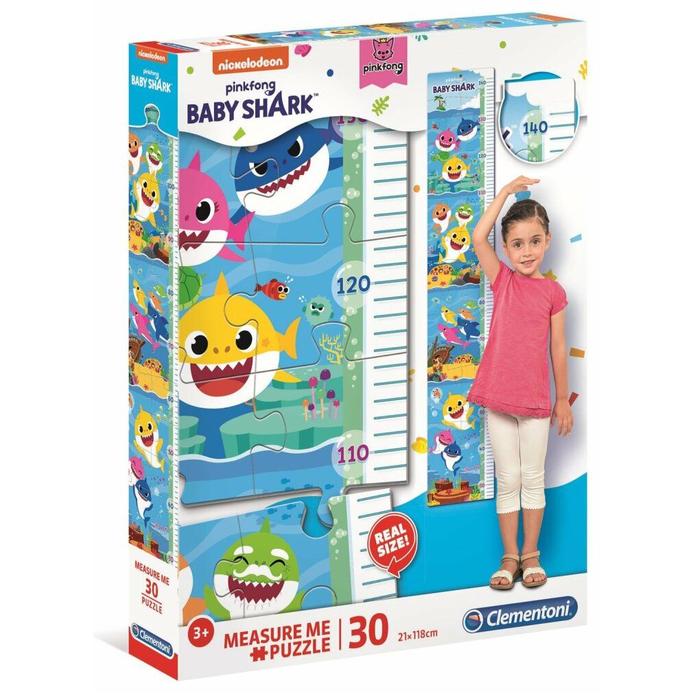Puzzle Baby Shark con metro. Confezione con nome del prodotto, marchio e raccomandazione di età. 30 pezzi.