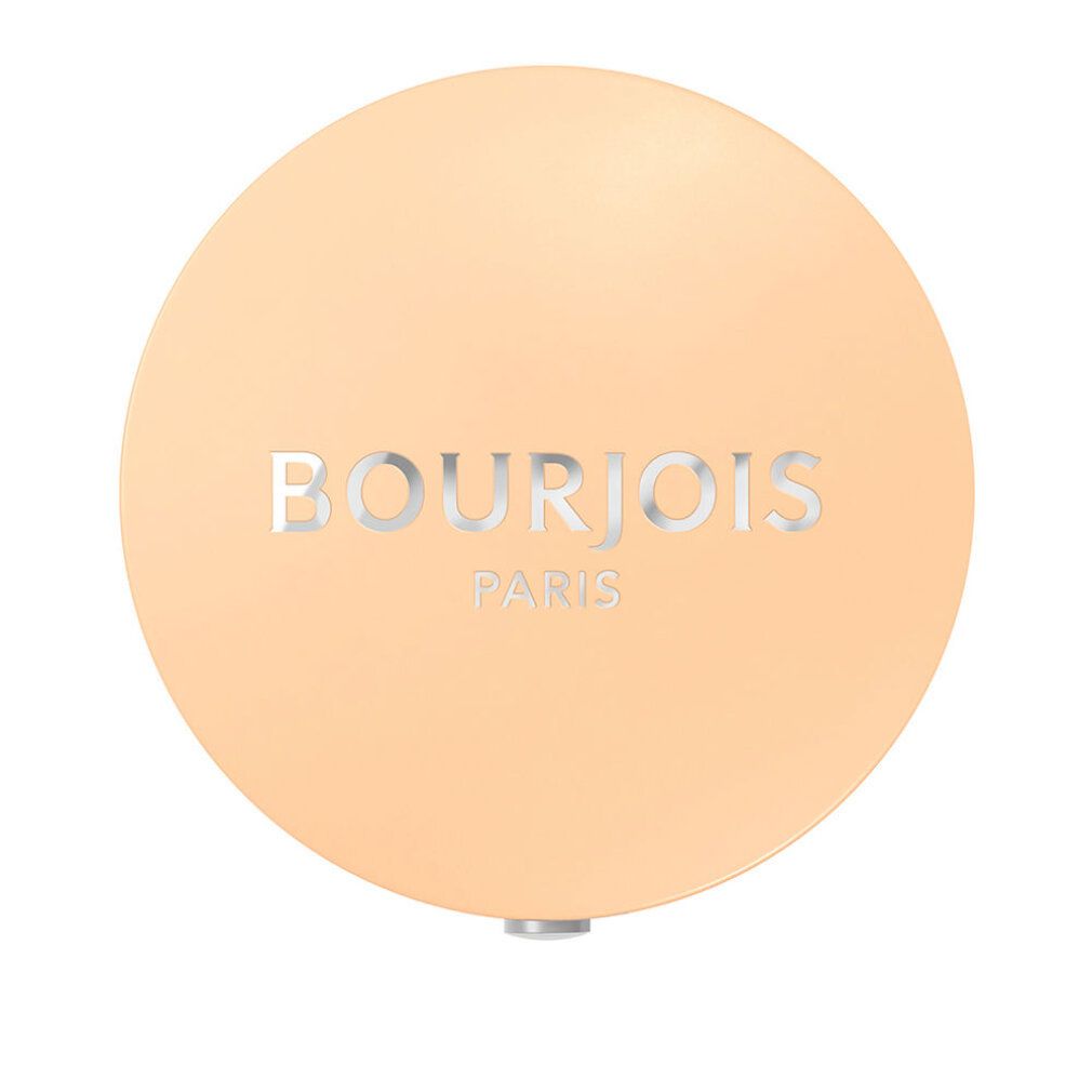 Contenitore rotondo beige chiaro per ombretto. 'BOURJOIS PARIS' argentato sul coperchio.