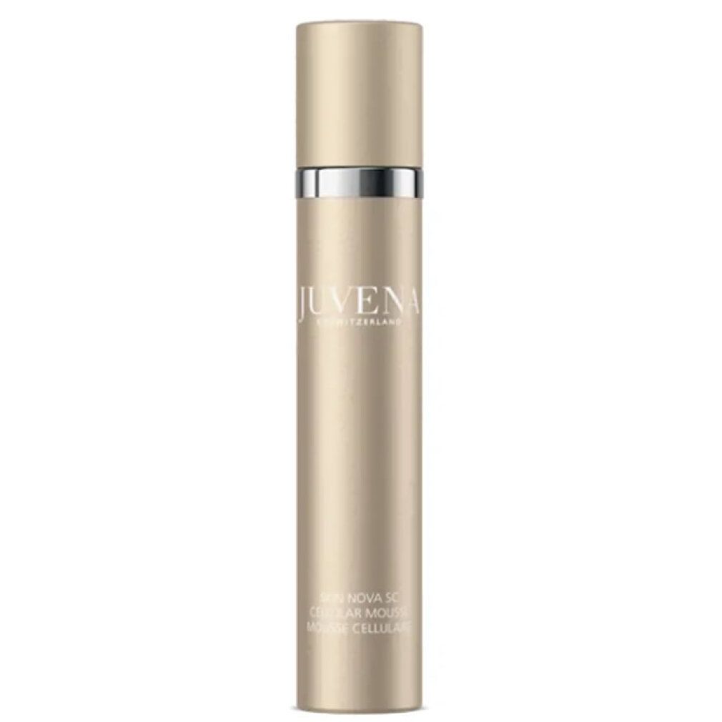 Dispenser color oro con anello argento e scritta bianca: JUVENA SKIN NOVA SC CELLULAR MOUSSE.