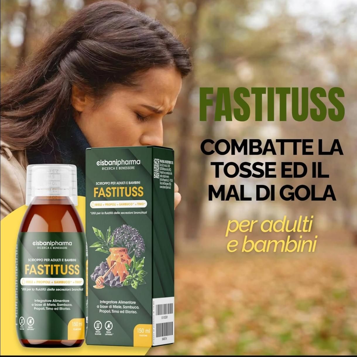 Cisbani Pharma Fastituss - Sciroppo per tosse secca, grassa e mal di gola