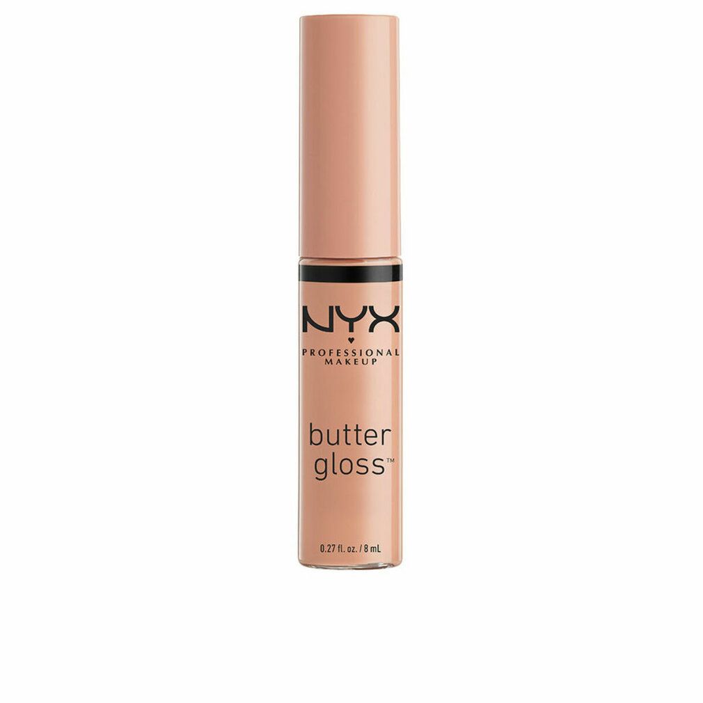 Lucidalabbra NYX Professional Makeup Butter Gloss Biscotto della Fortuna. Tubo beige con tappo. Scritta nera sul prodotto.