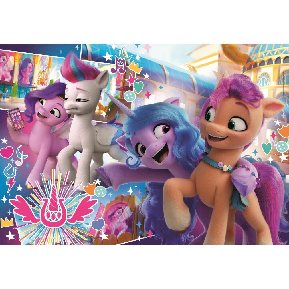 Puzzle My Little Pony. Raffigura diversi pony. Marchio: Clementoni. 104 pezzi. Età consigliata: 4+.