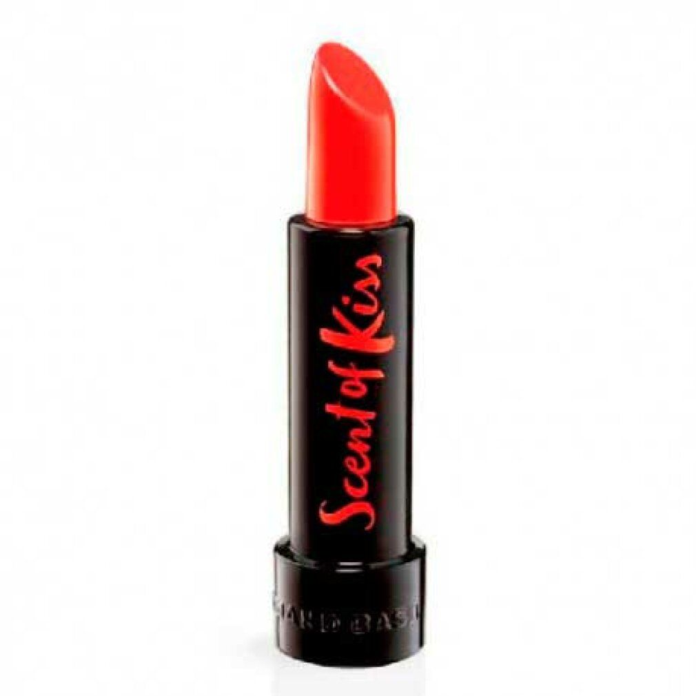 Rossetto nero con punta rossa. Scritta rossa "Scent of Kiss". "Armand Basi" in basso.