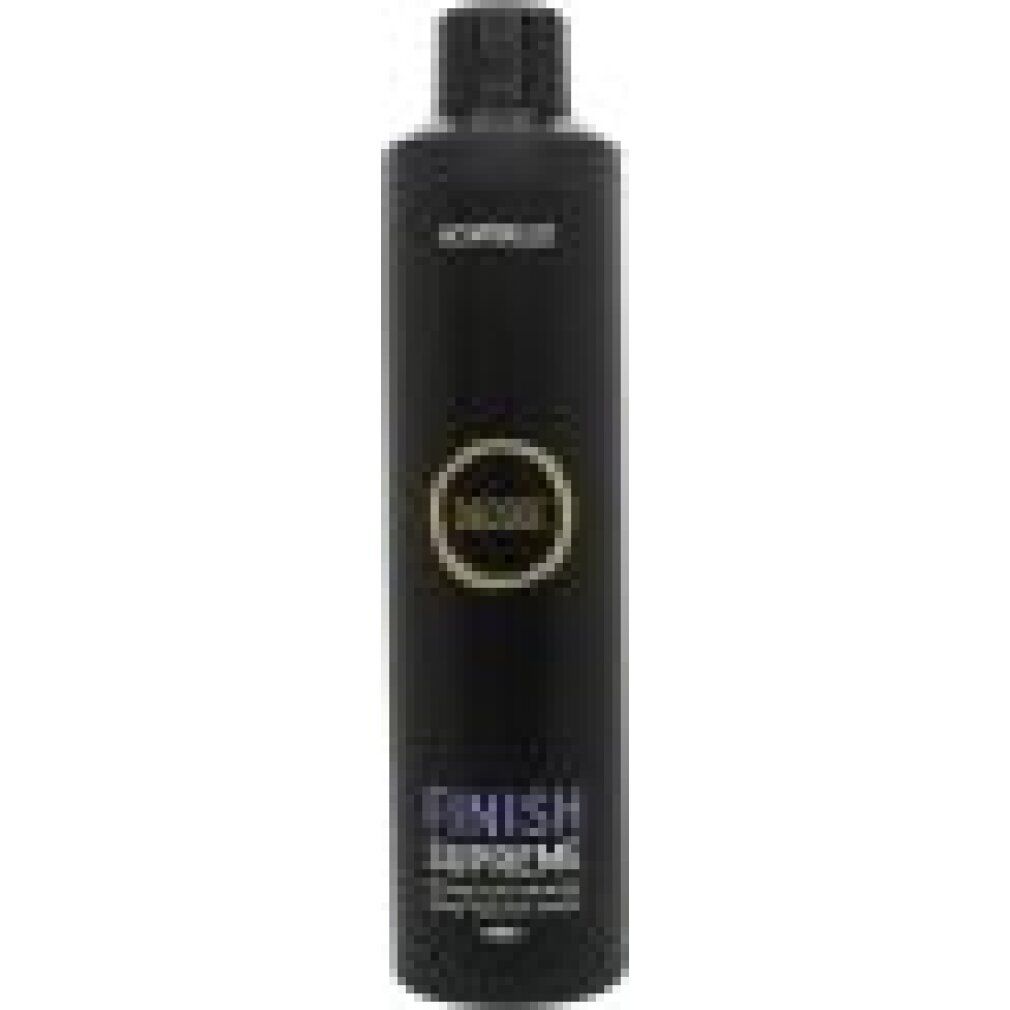 Flacone spray nero "Montibello Decode Finish Supreme". Tenuta forte. Cerchio dorato "Decode".