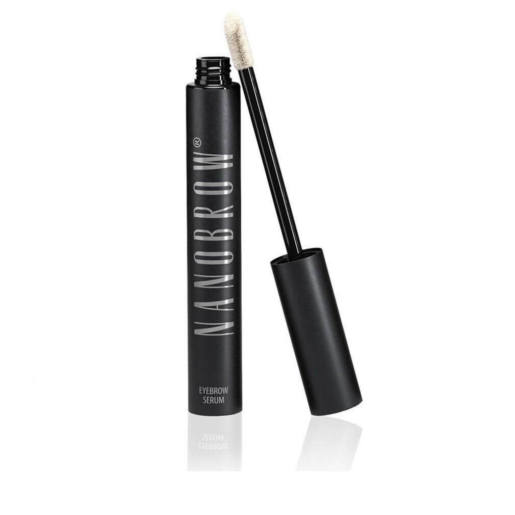 Flacone nero con scritta "NANOBROW". Applicatore estratto. Sotto, "EYEBROW SERUM".