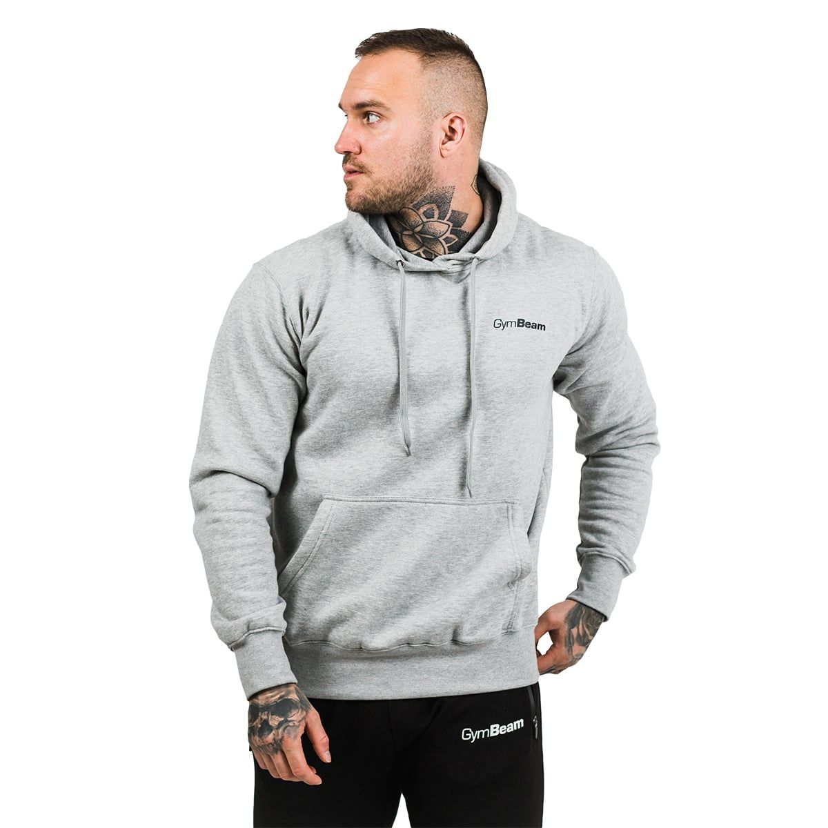 GymBeam Felpa uomo con cappuccio regular Athlete grigio e nero