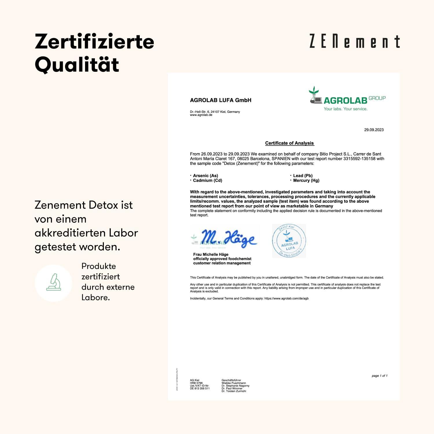Documento di certificazione. Rapporto di laboratorio di Agrolab LUFA GmbH. Firma. Prodotti certificati da laboratori esterni.