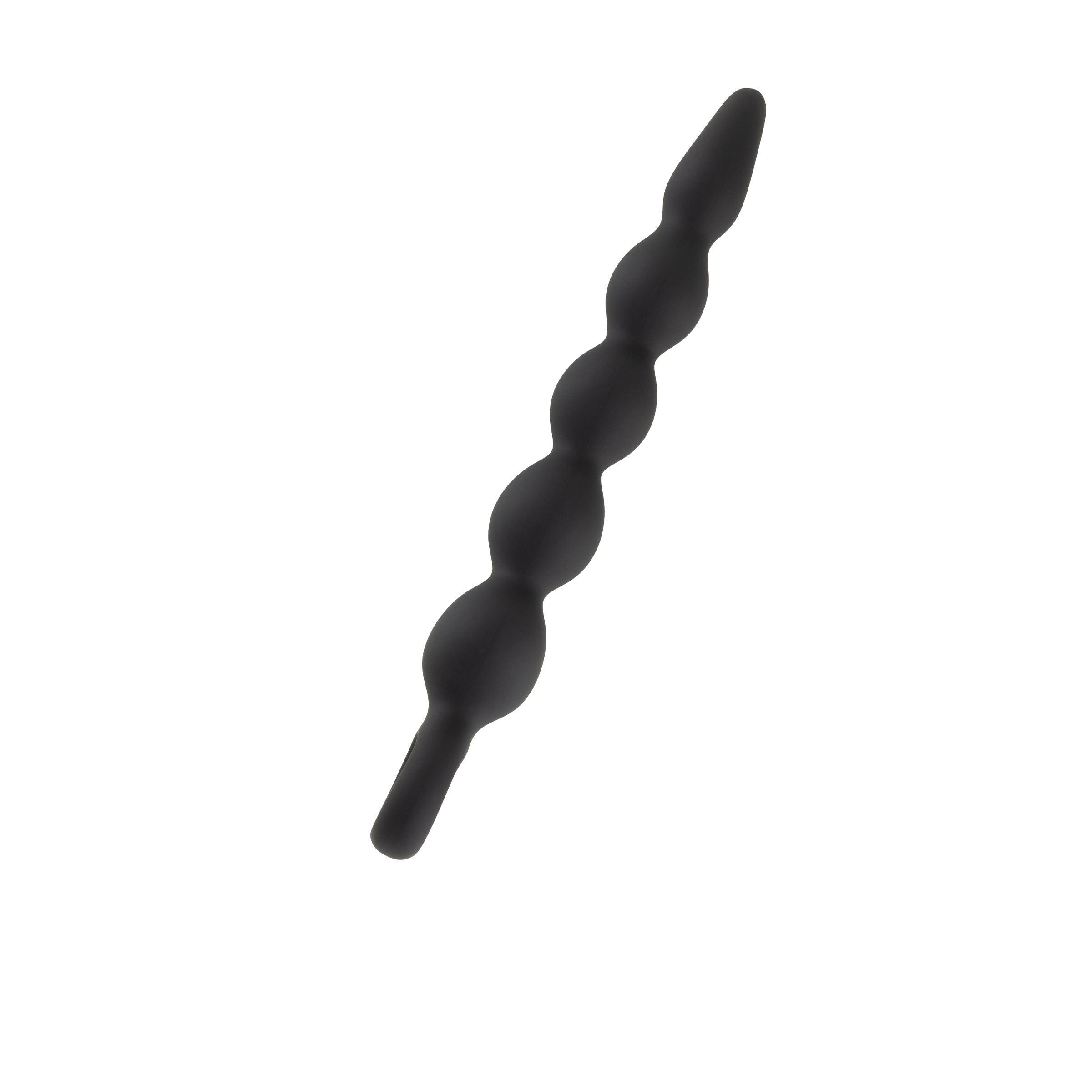 Prodotto benessere nero di forma allungata, composto da quattro elementi sferici.