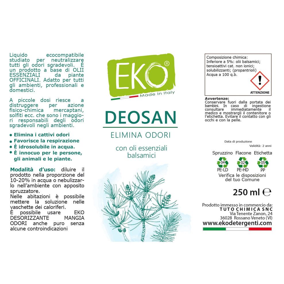 EKO DEOSAN Elimina Odori con oli essenziali balsamici, flacone spray 250 ml.