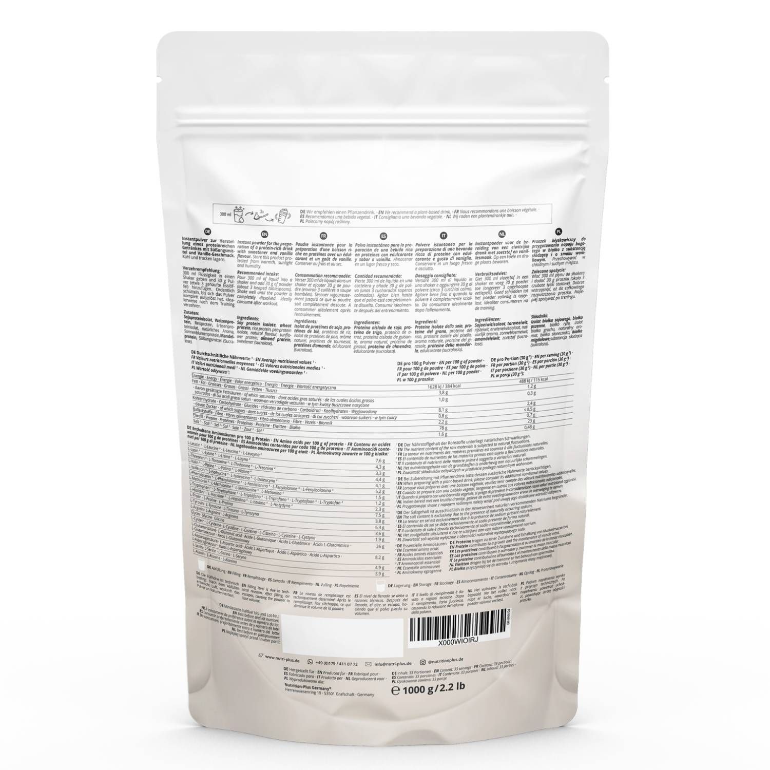 Nutri+ 6K Polvere di Proteine 1kg - Frullato di Proteine senza Whey