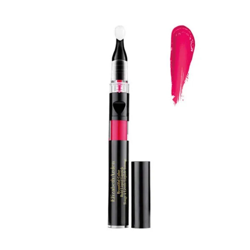 Rossetto con applicatore e campione di colore. Astuccio nero con nome e marchio. Campione rosa.