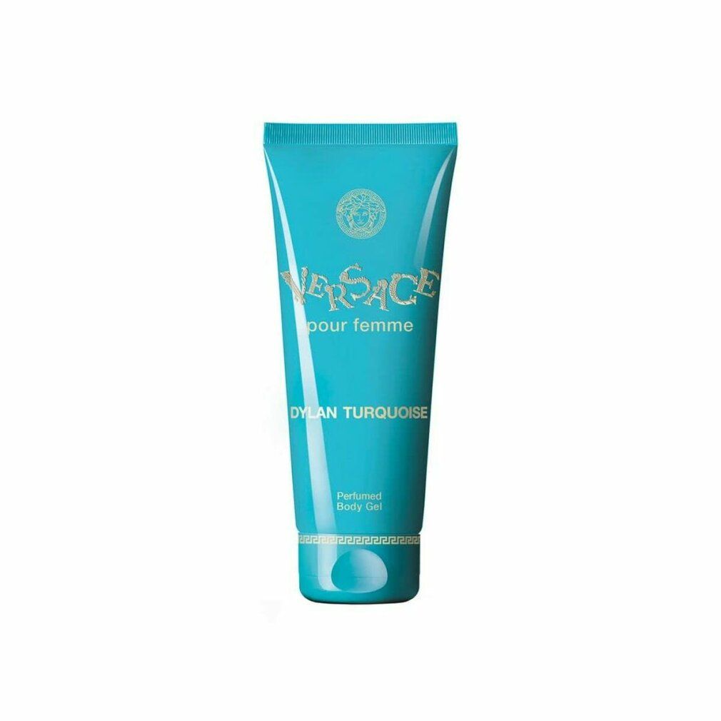 Tubo turchese. Scritta Versace pour femme Dylan Turquoise. Gel corpo profumato. Logo dorato.