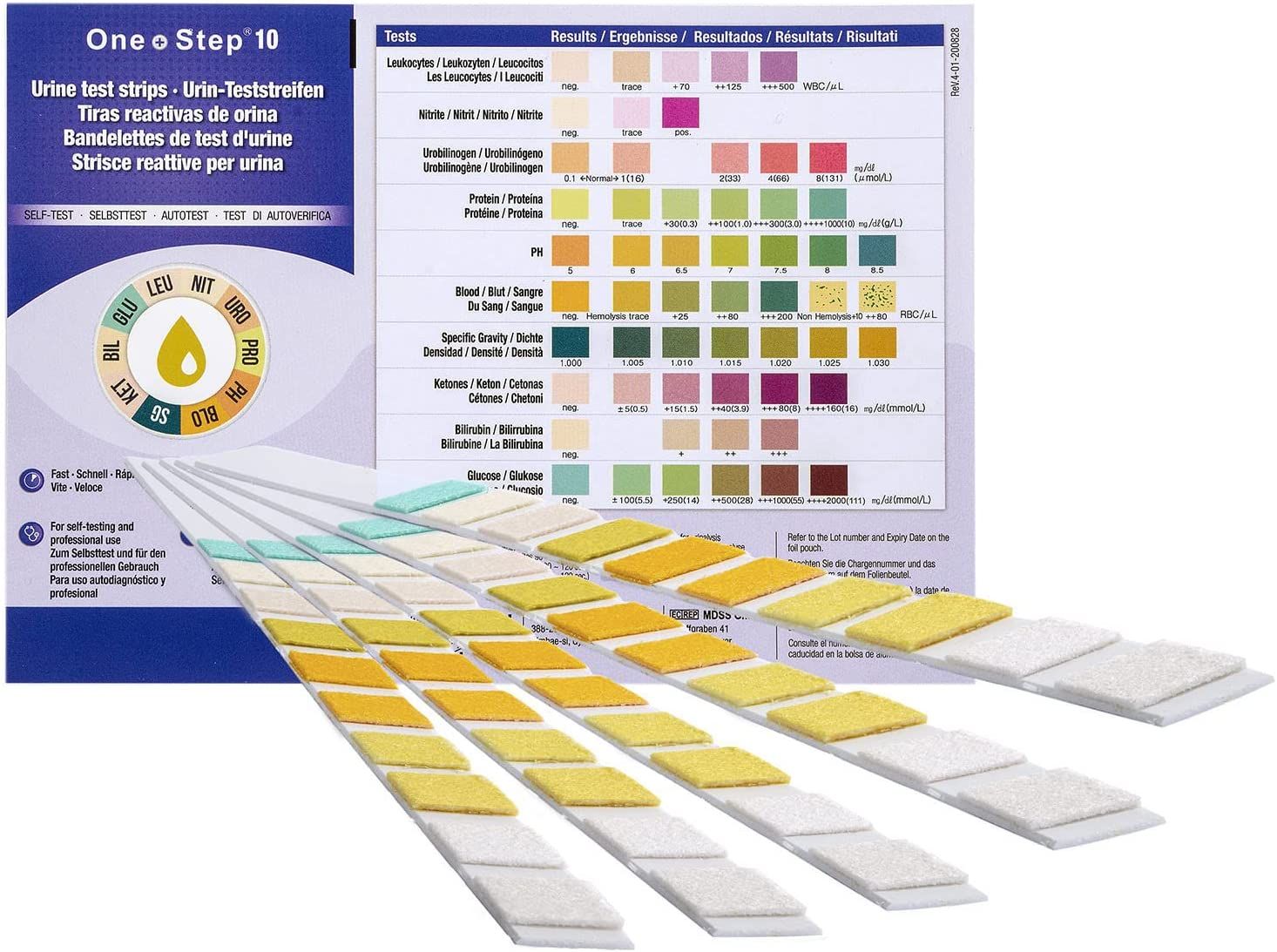 One+Step strisce reattive per l'analisi delle urine 10 indicatori + carta di riferimento