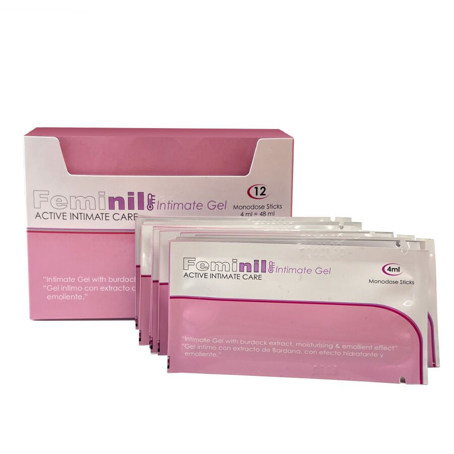 Feminil Active Intimate Care, 12 stick monodose. Gel intimo con estratto di bardana.