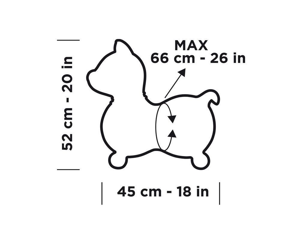 Disegno di un Gymnic KODY. Dimensioni: 52 cm altezza, 45 cm larghezza, max. 66 cm.
