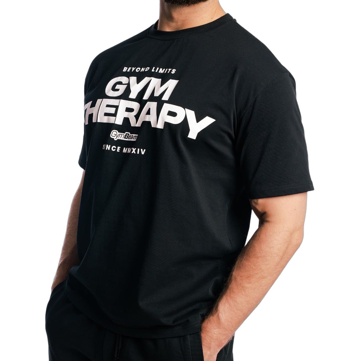 GymBeam T-shirt uomo oversize in cotone con manica corta Gym Therapy Black