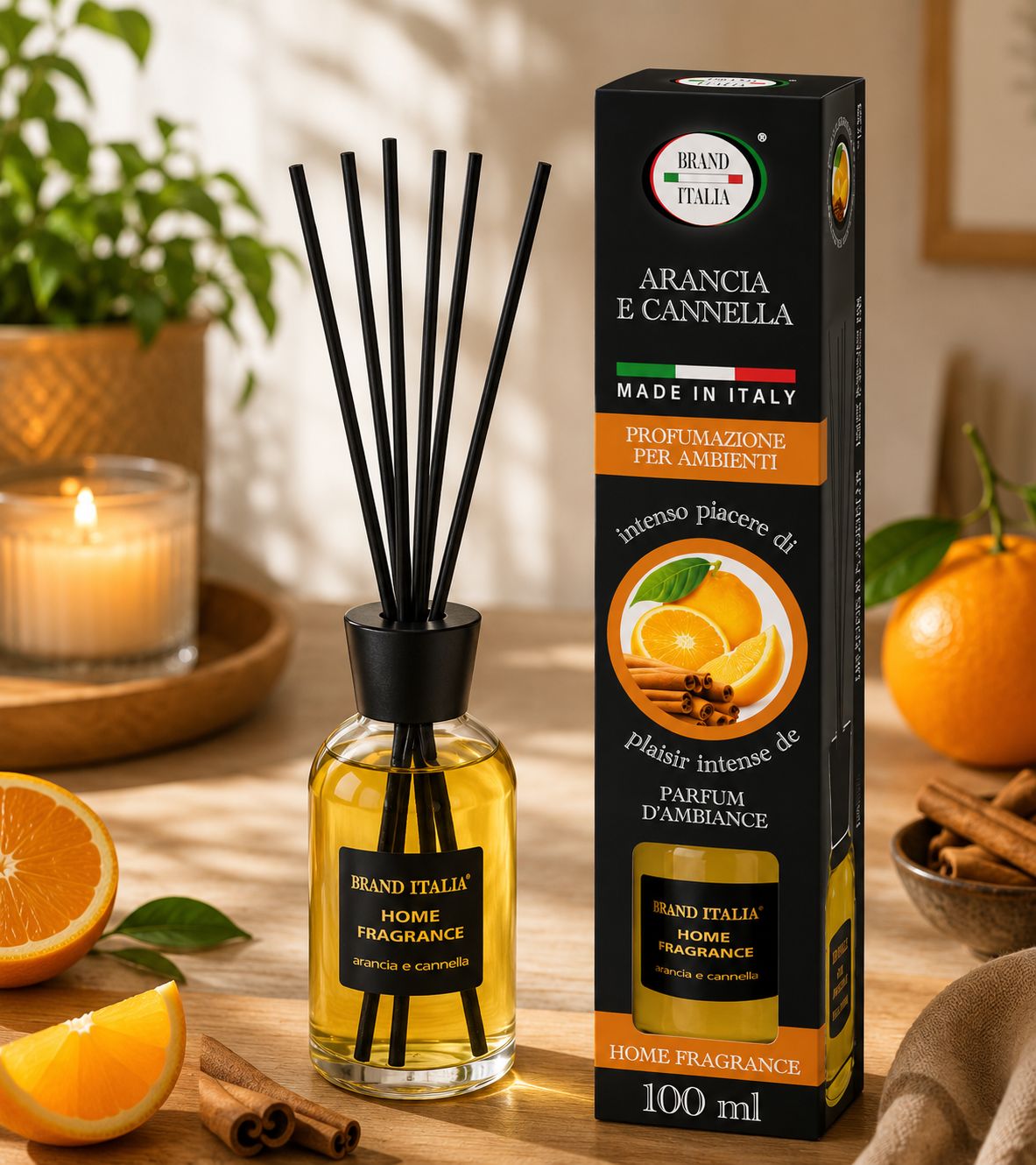 BRAND ITALIA - Diffusore Per Ambienti a Bastoncino - Arancio & Cannella